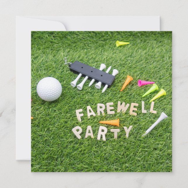 Carte Golf Farewell Party avec balle de golf sur l'herbe (Devant)
