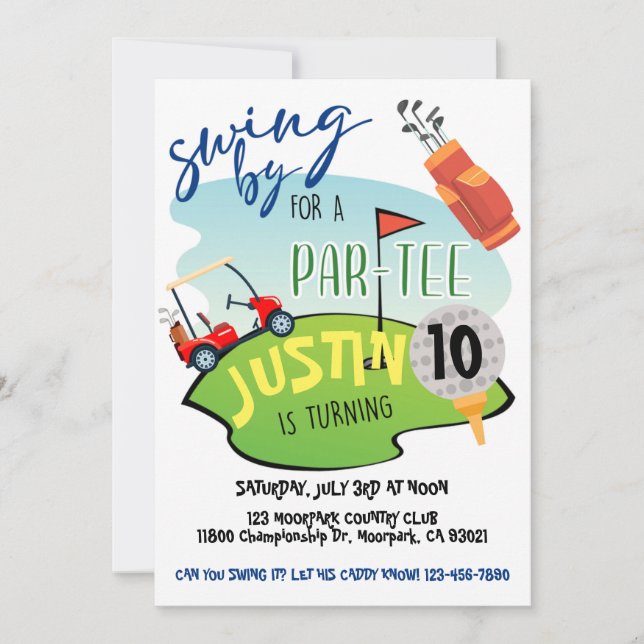 CARTE GOLF, GOLF PARTY, PAR-TEE, ANNIVERSAIRE (Devant)