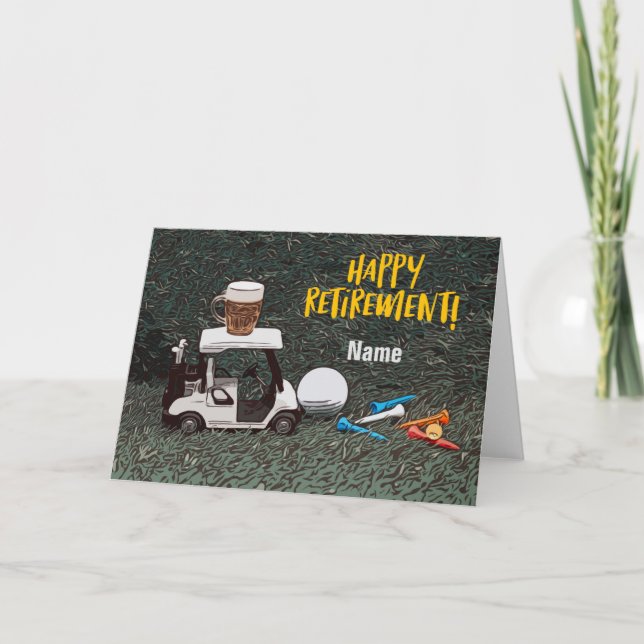 Carte Golf heureux retraite avec le char à bière Nom gol (Devant)