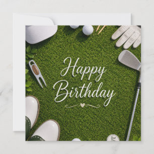 Carte Golf Joyeux anniversaire au golfeur sur gazon ver