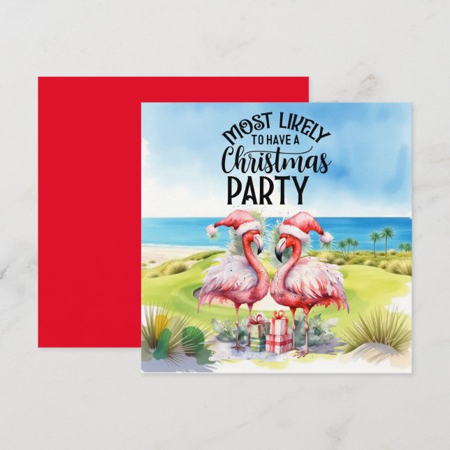 Carte Golf Joyeux Noël avec Flamant rose Père Noël (Devant / Derrière)