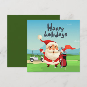 Carte Golf Joyeux Noël avec le Père Noël à drapeau