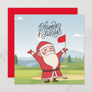 Carte Golf Joyeux Noël avec le Père Noël au drapeau