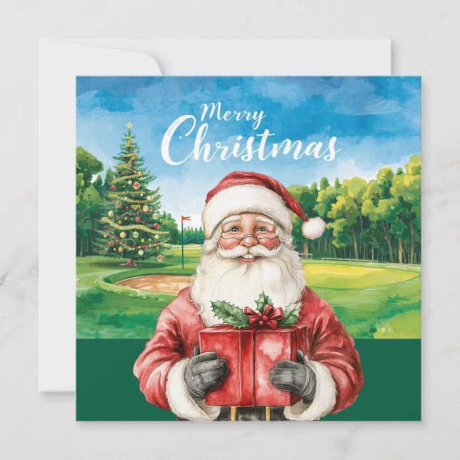 Carte Golf Joyeux Noël avec le Père Noël pour golfeurs (Devant)