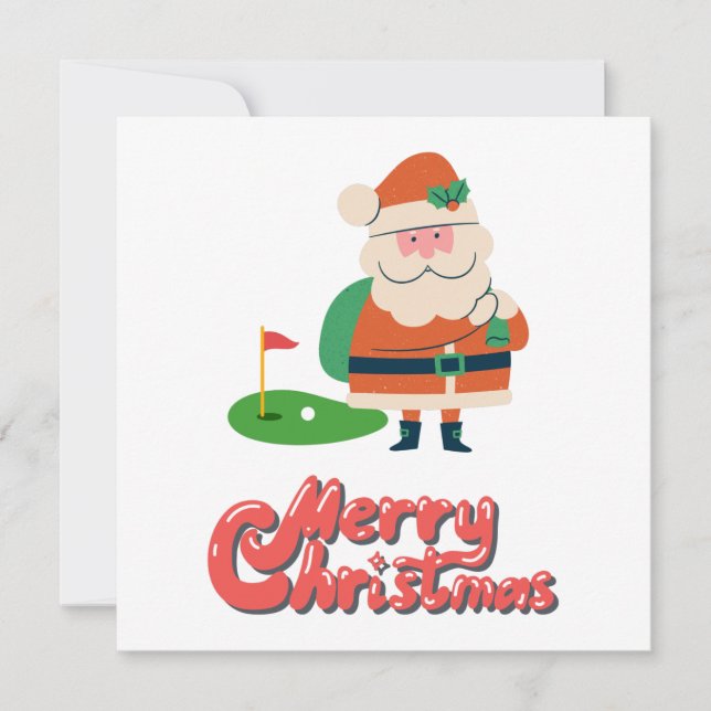 Carte Golf Joyeux Noël avec Père Noël au golf (Devant)