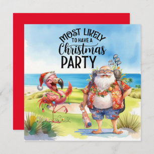 Carte Golf Joyeux Noël avec Père Noël et flamants