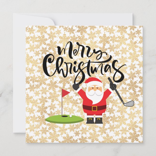 Carte Golf Joyeux Noël avec Père Noël jouant au golf (Devant)