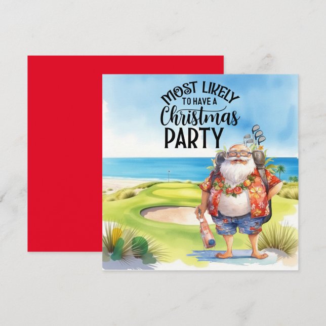 Carte Golf Joyeux Noël avec Père Noël jouant au golf (Devant / Derrière)