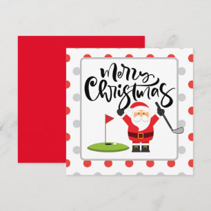 Carte Golf Joyeux Noël avec Père Noël jouant au golf