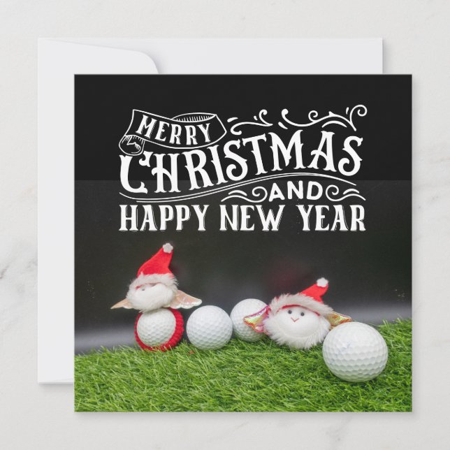 Carte Golf Joyeux Noël avec Père Noël jouant au golf (Devant)
