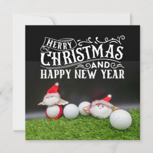 Carte Golf Joyeux Noël avec Père Noël jouant au golf