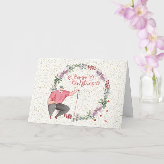 Carte Golf Joyeux Noël Gofer avec couronne de Noël  (Orchidée)