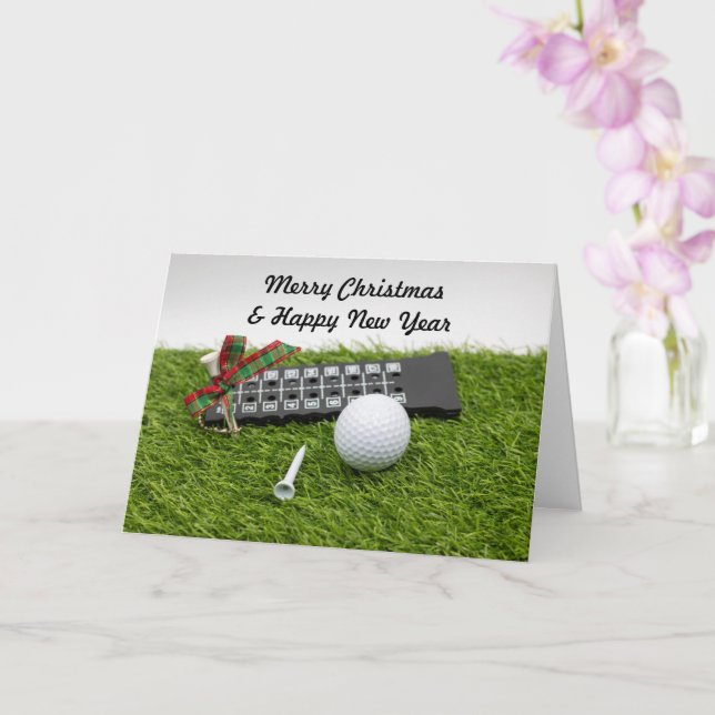 Carte Golf Noël & Nouvel An avec balle de golf et tee (Orchidée)