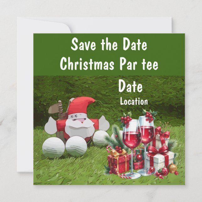 Carte Golf Noël Party enregistrer la date avec Père Noël (Devant)
