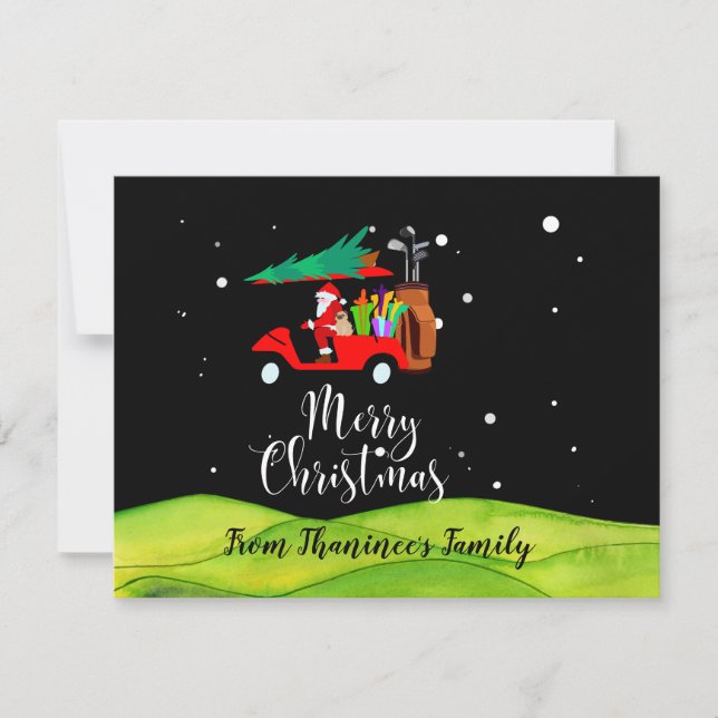 Carte Golf noël Santa Claus équitation voiturette golf (Devant)