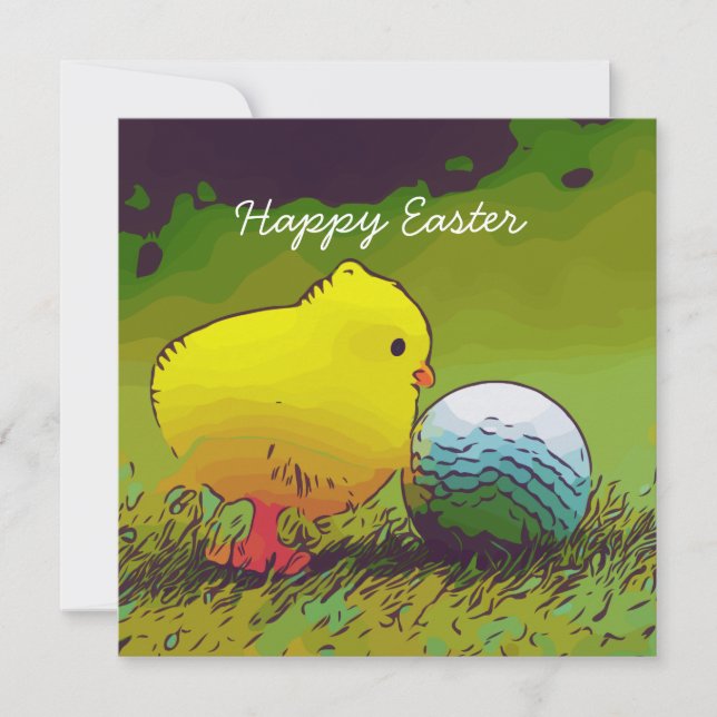 Carte Golf Pâques avec poulet jaune et balle de golf (Devant)