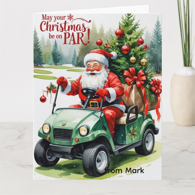 Carte Golf Père Noël équitation voiturette de golf Noël  (Devant)