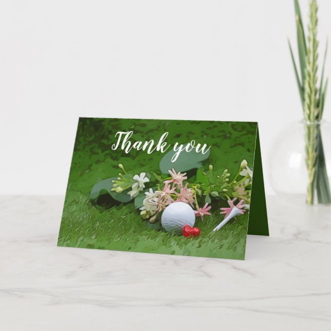 Carte Golf Thank you with golf ball and tee on flower (Devant)