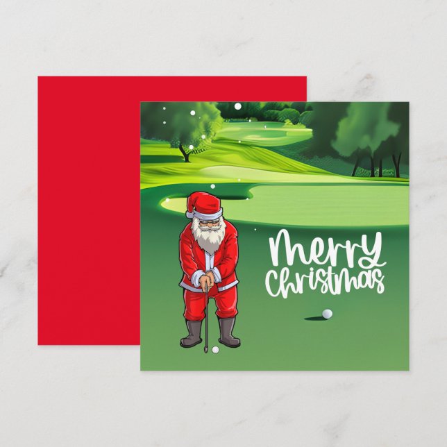 Carte Golfer Santa Claus golf sur vert à Noël (Devant / Derrière)