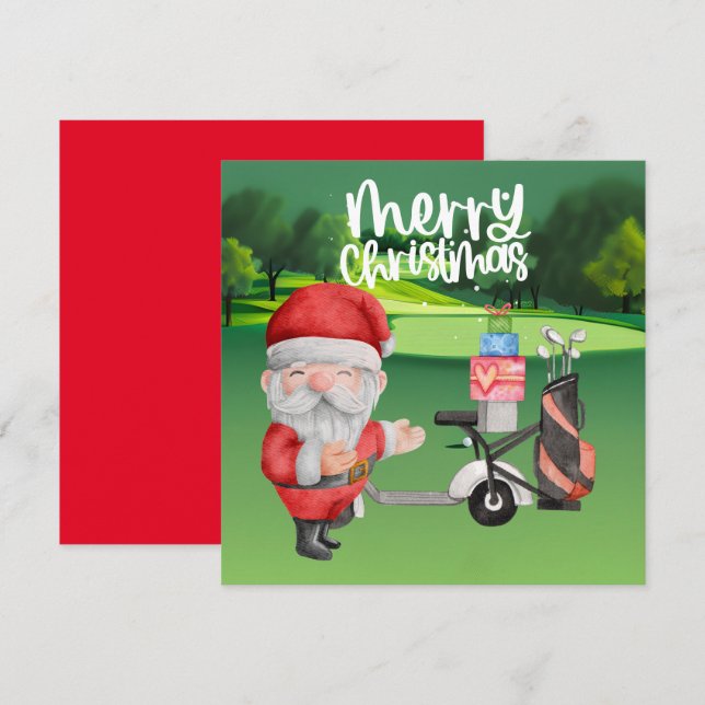 Carte Golfer Santa Claus golf sur vert à Noël (Devant / Derrière)