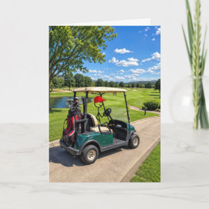 Carte Golfeur bonhomme allumette d'anniversaire dans un