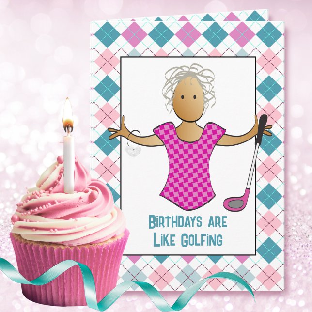 Carte Golfing Female Cartoon Drôle Anniversaire Ethnique (Créateur téléchargé)
