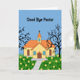 Carte Good Bye Pasteur avec Eglise Jaune