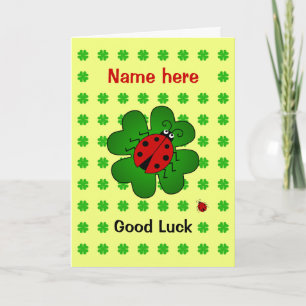 Carte Good Luck nom personnalisé ladybird Clover