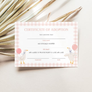 Carte Goose Adoption Certificate Birthday Decor Card
