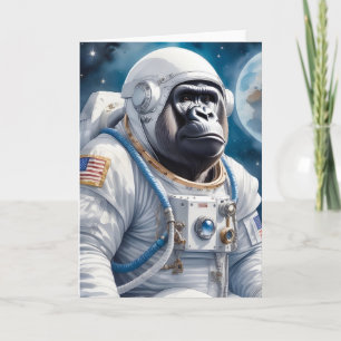 Carte Gorille douce en costume astronaute dans l'espace 