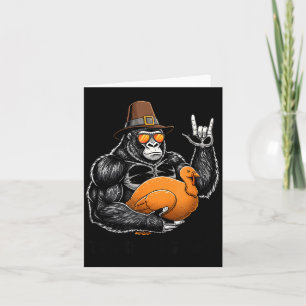 Carte Gorille drôle de Thanksgiving tenant la dinde Lgri