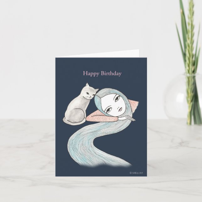 Carte Goth douce Witchy Anniversaire Longue Coiffeuse et (Devant)