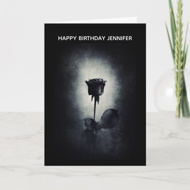 Carte Goth Rose noir goutte de sang Macabre Anniversaire (Devant)