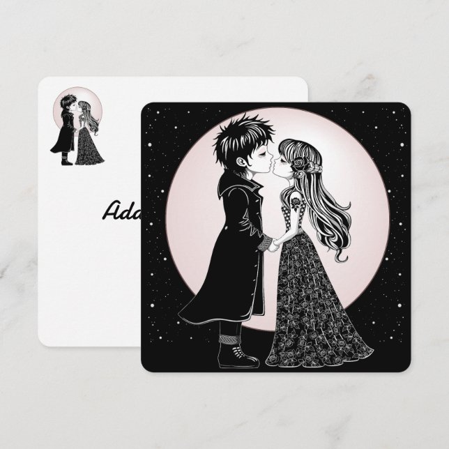 Carte Gothique Emo Enfants Kiss Valentine's Day (Devant / Derrière)
