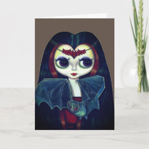 Carte Gothique fille vampire avec chauve-souris gros yeu