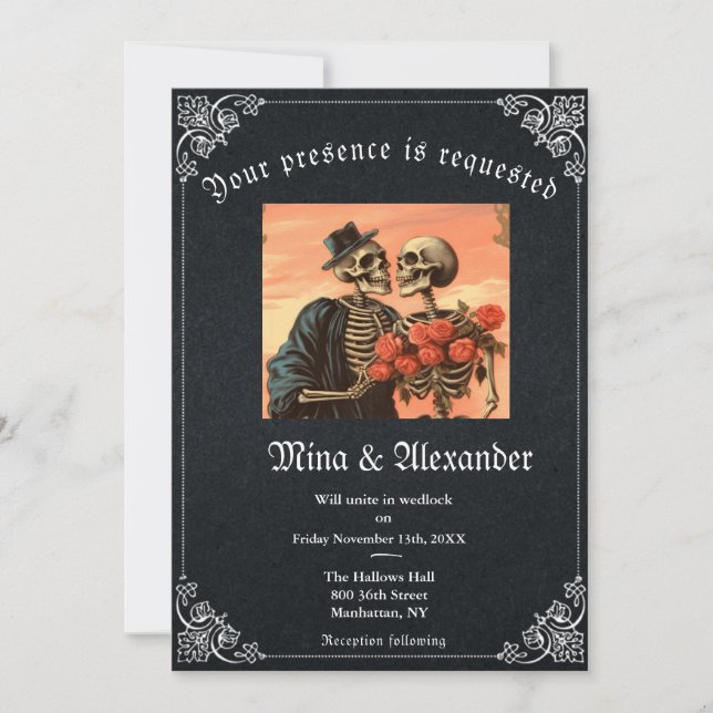 Carte Gothique Goth Skeleton Code QR Mariage (Devant)