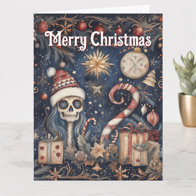 Carte Gothique Noël Festif Crâne Éffrayant (Petite plante)