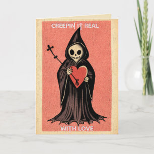 Carte Gothique Saint-Valentin Sombre Faucheuse avec Cœur