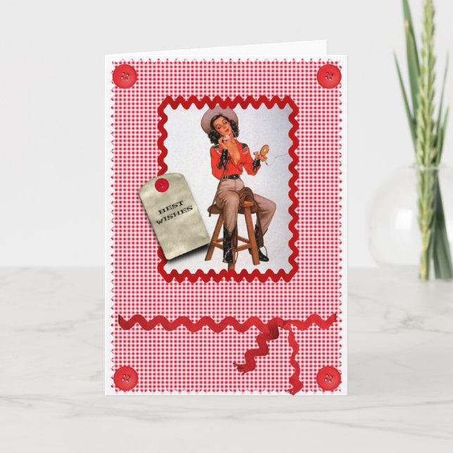 Carte goupille de cow-girl des années 1950 vers le haut (Devant)