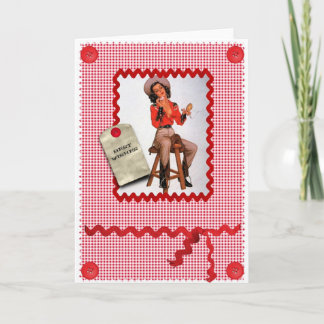 Carte goupille de cow-girl des années 1950 vers le haut