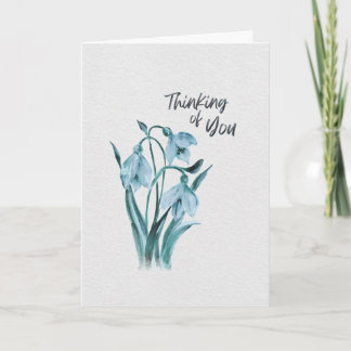 Carte Gouttes de Neige Bleu Pastel Aquarelle Pensant à T