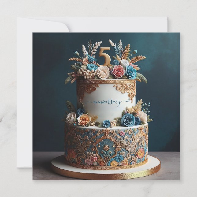 Carte GRACEFUL 5ème MARIAGE CAKE ANNIVERSAIRE (Devant)