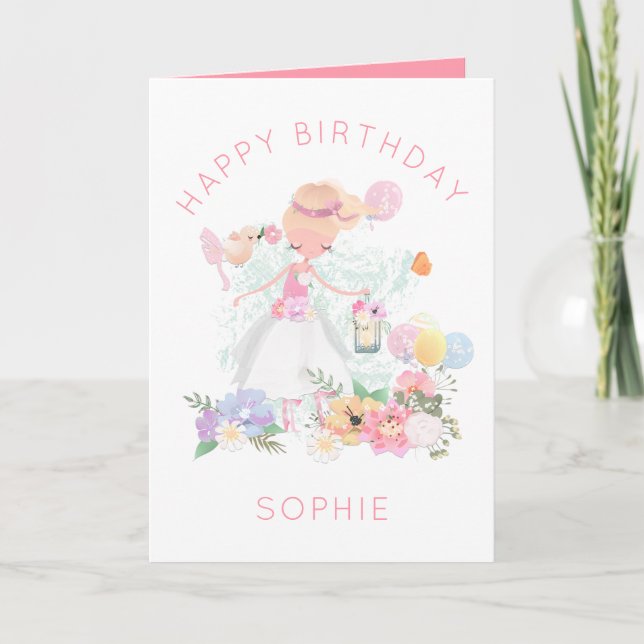 Carte Graceful Ballerina Florals Nom Joyeux anniversaire (Devant)