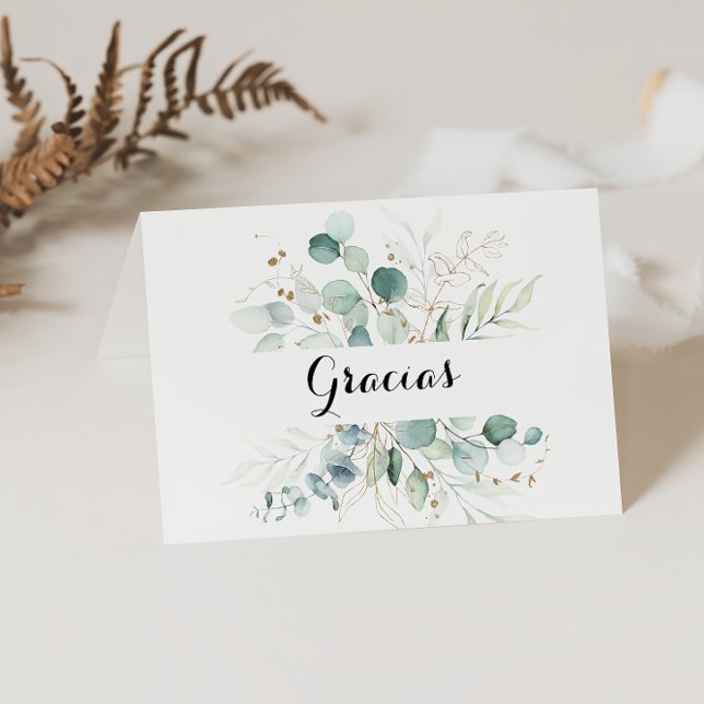 Carte Gracias Mariage pliée Rustique Gold Floral (Créateur téléchargé)