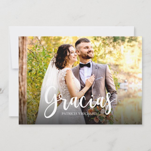 Carte Gracias Photo Mariage élégant Merci espagnol (Devant)