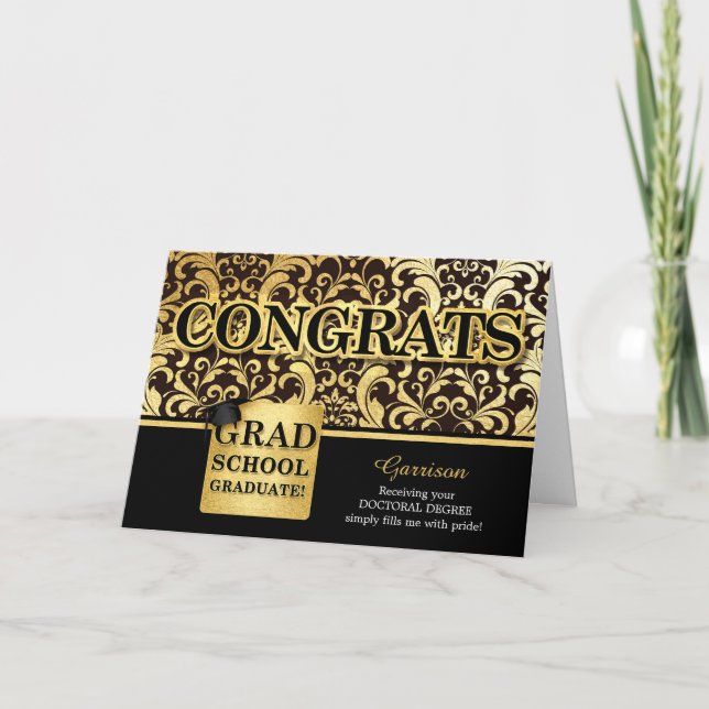 Carte Grad School Graduated Nom Faux Gold Foil (Devant)