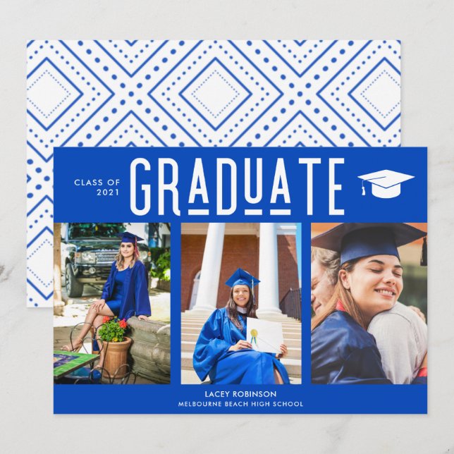 Carte Graduate Blue Graduation Classe photo de 2021 (Devant / Derrière)