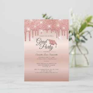 Carte Graduation 2022 Rose Parties scintillant d'or Grad