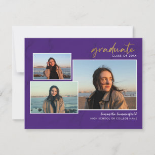 Carte Graduation 2023 Photo Collage Purple Script Grad