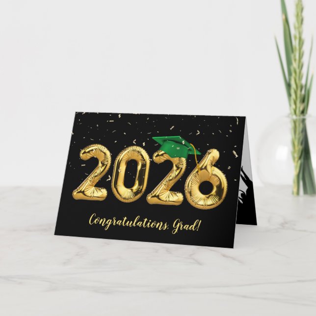 Carte Graduation 2024 avec Casquette vert et Confetti (Devant)